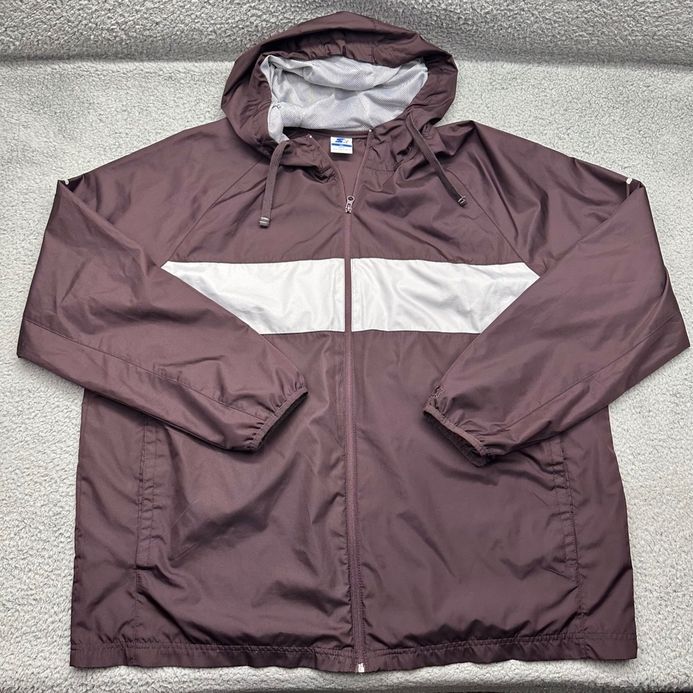 Starter RM34401B Mens 2XL Blackened Merlot Full Zip Hooded Windbreaker Jacket